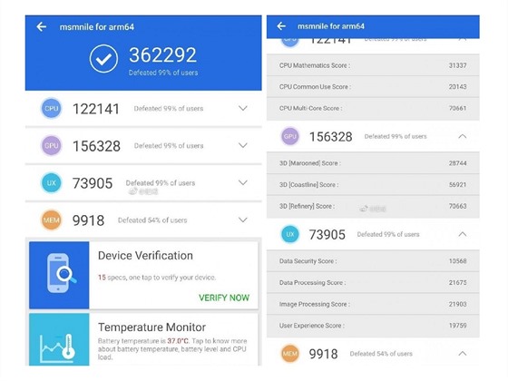 Vsledky Snapdragonu 8150 v benchmarku AnTuTu