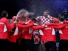 Chorvatský tým oslavuje vítzství v Davis cupu nad Francií.