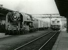 Parní lokomotiva ady 475.1 v Liberci v roce 1974