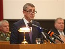 Premiér Andrej Babi hovoí na velitelském shromádní Armády R v Praze. (20....