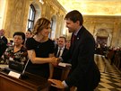 Nová brněnská primátorka Markéta Vaňková z ODS přijímá gratulace od svého...