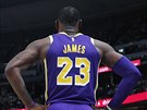 LeBron James z LA Lakers sleduje spoluhráe na palubovce Denveru.