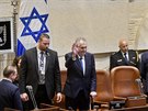Prezident Milo Zeman zdraví poslance izraelského parlamentu v Jeruzalém, kde...