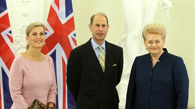 Hrabnka z Wessexu Sophie, jej manel princ Edward a litevsk prezidentka Dalia Grybauskait (Vilnius, 10. jna 2018)