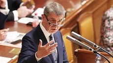 Premiér Andrej Babiš hovoří na jednání Poslanecké sněmovny o nedůvěře vládě...