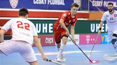 Filip Langer v dresu české reprezentace v utkání proti Švýcarsku.