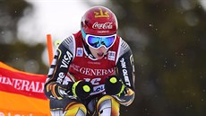 Ester Ledecká bhem tréninku na sjezd Svtového poháru v kanadském Lake Louise.