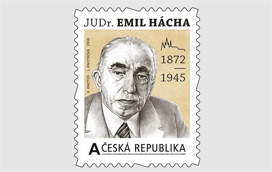 Nová poštovní známka s portrétem československého prezidenta Emila Háchy
