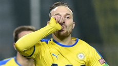 Jakub Hora z Teplic se raduje z gólu proti Liberci.