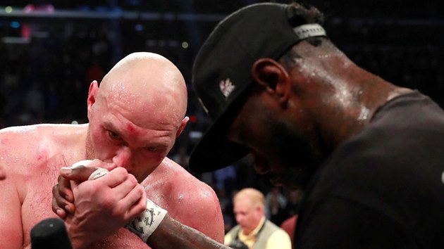 Deontay Wilder (vpravo) a Tyson Fury po remzovm duelu v Los Angeles