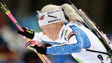 Kaisa Mäkäräinenová na trati v Pokljuce.