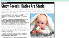 Klasický �lánek �Studie ukázala, �e mimina jsou hloupá� vy�el na webu The Onion...