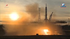Start rakety Sojuz FG z Bajkonuru v prosinci 2018