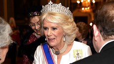 Vévodkyn z Cornwallu Camilla na recepci pro diplomaty v Buckinghamském paláci...