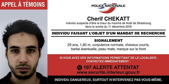 Hlavní podezelý z úterního útoku ve trasburku Chérif Chekatt.