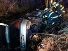 Auto u Koutu na umav skonilo v lesnm potoce (16. prosince 2018).