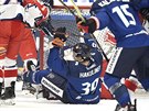 Finský hokejista Anrei Hakulinen slaví gól proti eské reprezentaci.