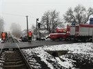 Nehoda vlaku a osobního auta u Červeného Kostelce (18.12.2018).