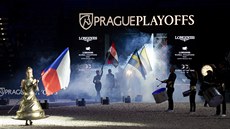 Slavnostní český nástup při Global Champions Prague Playoffs v O2 areně.