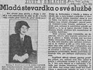Rozhovor s Vlastou Boinovou v píloze listu Telegraf z 25. 6. 1937