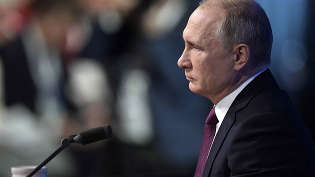 Rusk� prezident Vladimir Putin na tradi�n� v�ro�n� tiskov� konferenci o stavu Rusk� federace (20. prosince 2018)