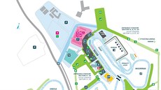 Plán tratí a areálu Vysoina Areny pro Svtový pohár v biatlonu v roce 2018.