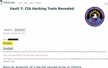 GHIDRA je nkolikrt zmnna v dokumentech CIA, kter zveejnil soubor...