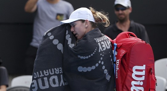 Simona Halepová po poráce na turnaji v Sydney.