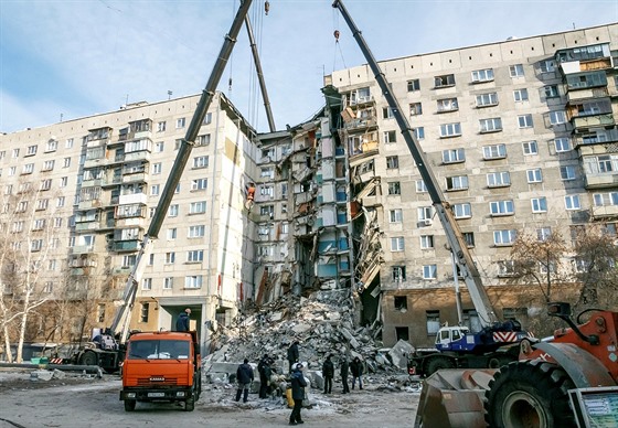 Zhroucená budova v ruském Magnitogorsku (2. ledna 2019)