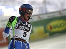 Slovenka Petra Vlhová v cíli druhého kola slalomu v Záhebu.