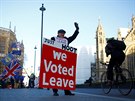Sympatizant brexitu demonstruje ped Westminsterským palácem. Volili jsme...