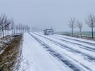 Zasnené silnice u Hradce Králové (2. ledna 2019)