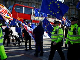 Píznivci setrvání Velké Británie v Evropské unii demonstrují proti Brexitu....