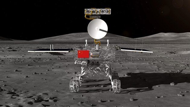 Simulace přistání čínského modulu na odvrácené straně Měsíce. Sonda dosedla 3. ledna 2019.