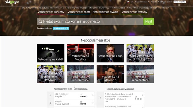 Viagogo nabz vstupenky na nejrznj akce.
