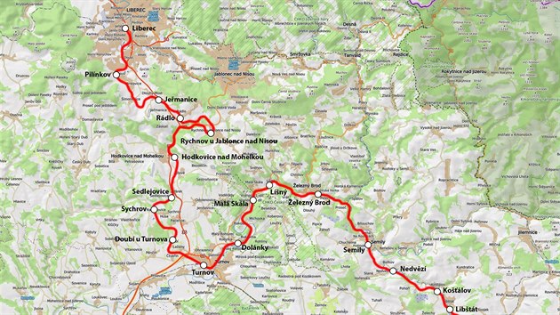 Mapa trat� 030 Star� Paka - Liberec