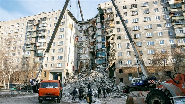 Zhroucen budova v ruskm Magnitogorsku (2. ledna 2019)