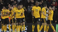 Fotbalisté Wolverhampton Wanderers slaví gól v utkání FA Cupu.