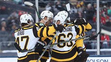 Bostontí hokejisté se radují z trefy Davida Pastráka