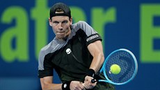 �eský tenista Tomá� Berdych ve �tvrtfinále turnaje v Dauhá.