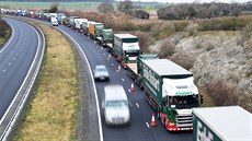 Kamiony zahltily dopravu do pístavu Dover na jihu Anglie pi testu...