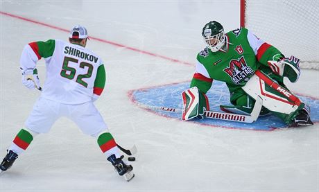 eský branká Jakub Ková bhem dovednostních soutí ped utkáním hvzd KHL.