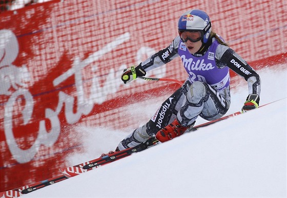 Ester Ledecká pi tréninku v italské Cortin d´Ampezzo.