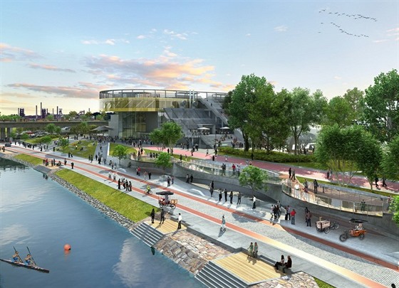 Podle architektonicko-urbanistické studie by mělo takto vypadat nábřeží řeky...