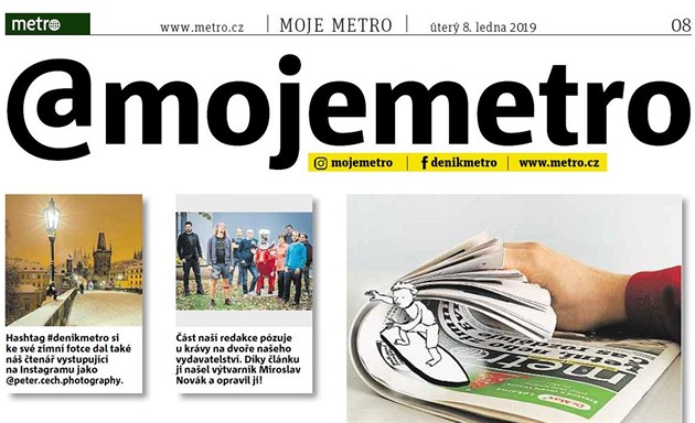Stránka deníku Metro s novou rubrikou Moje Metro.