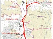 Mapa s plánovanými mimoúrovňovými křižovatkami na silnici I/43 mezi Brnem a...