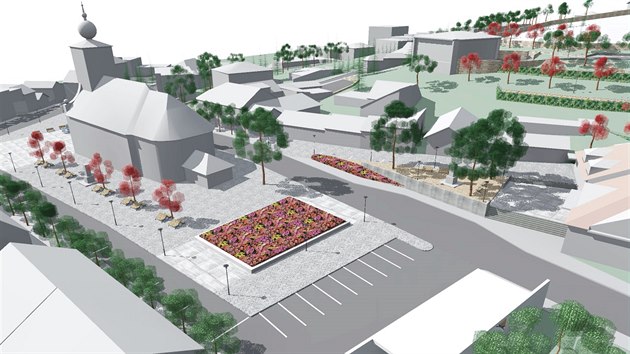 Jeden z návrhů plánované proměny náměstí ve Slušovicích.