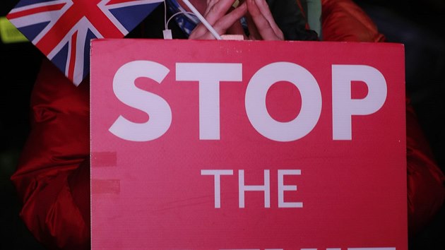 Demonstrace proti brexitu ped britskm parlamentem (16. ledna 2019)
