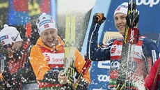 Norské duo Sindre Bjoernestad Skar (v oranové bund) - Erik Valnes se raduje z...