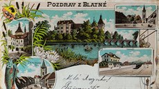 Dobová pohlednice z Blatné z roku 1908.